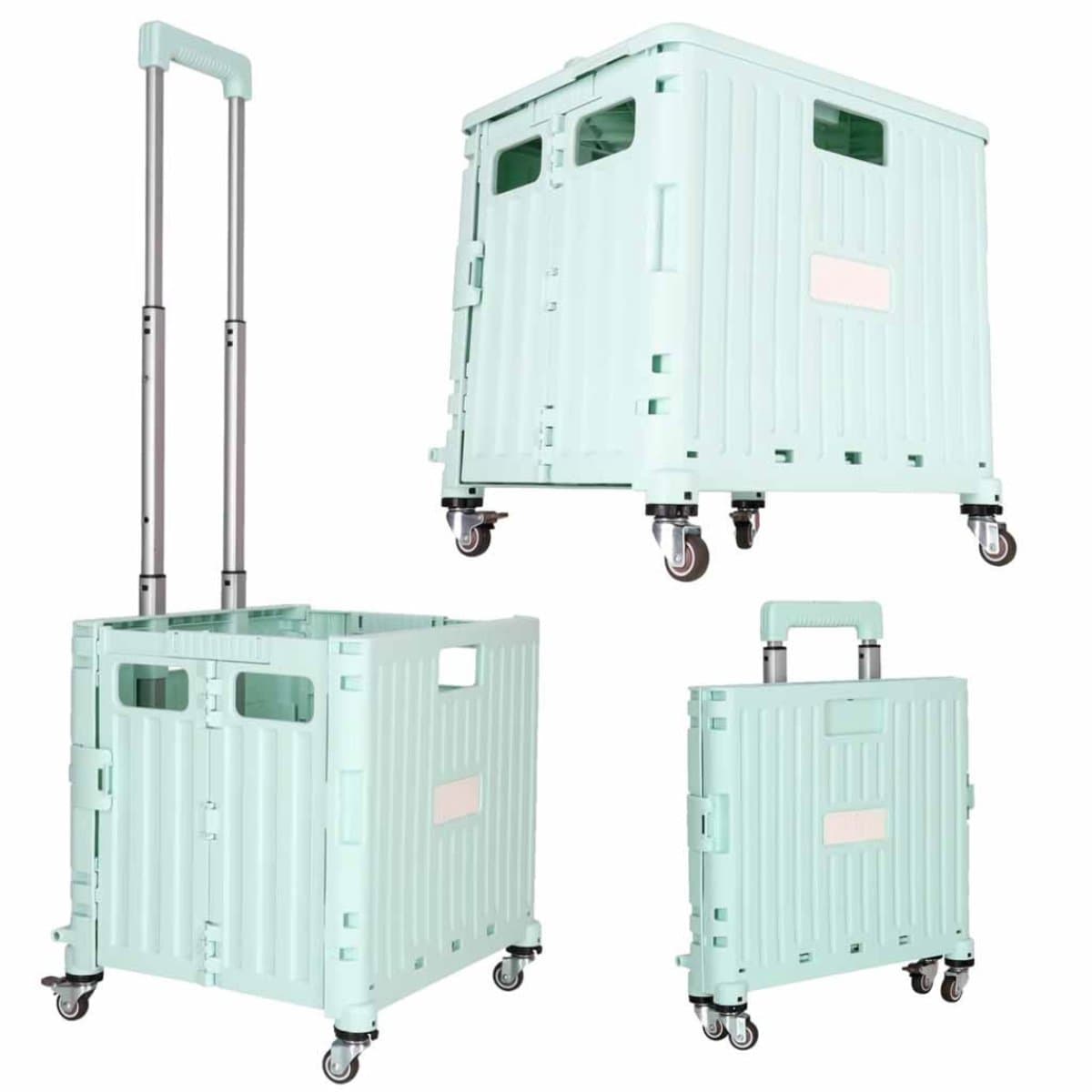 MOZY® - Opvouwbaar Krat - op Wielen - Mint - 45 Liter - tot 25 kg - Verstelbaar - Boodschappenwagen - Boodschappenkrat - Boodschappentrolley - Ergonomisch - Viskoffer - Winkelwagen