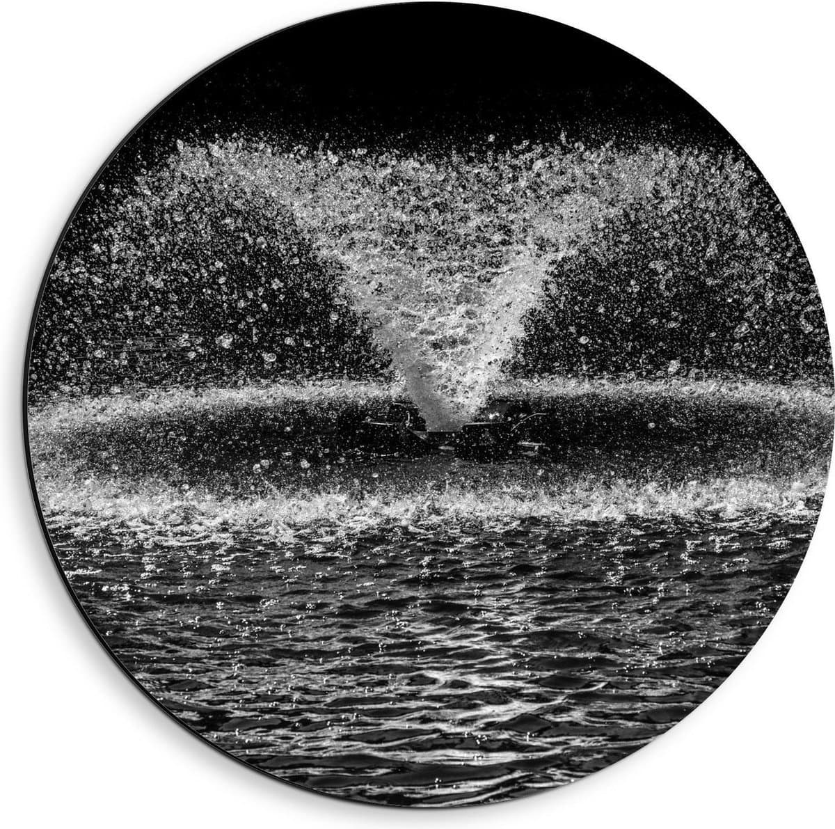 Dibond Wandcirkel - Spetterende Water Fontein - 40x40cm Foto op Aluminium Wandcirkel (met ophangsysteem)