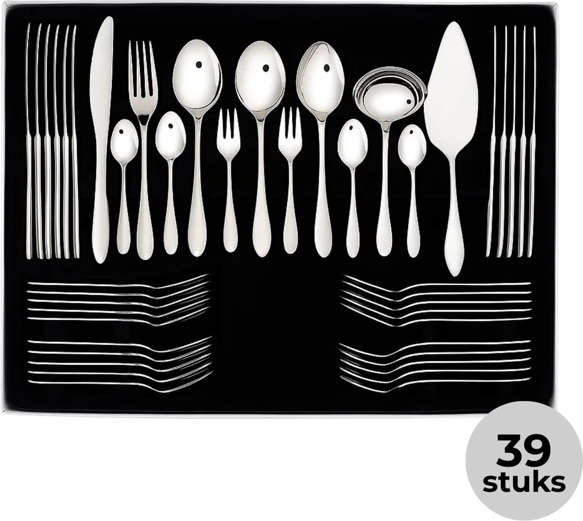 Lomera Roestvrijstalen Bestekset - 60-Delige Bestekset - Complete Bestekset - Voor 6 Personen - Tafelmessen En Vorken - Dessertlepels En Vorken - Koffielepels En Theelepels - Taartvorken En Taartschep - Juslepel En Saladelepel - Opscheplepels