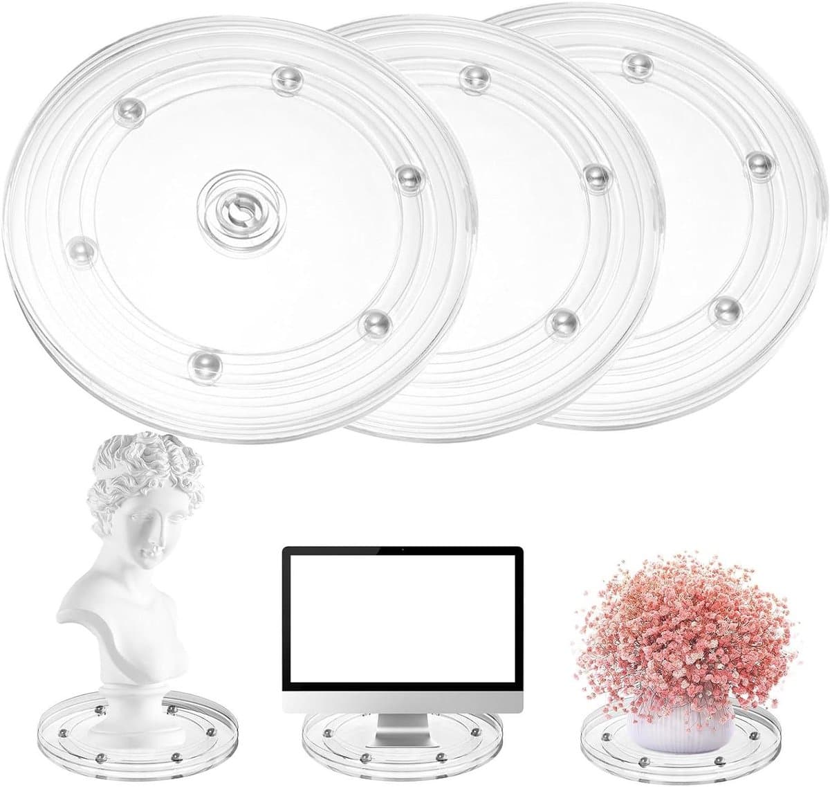 Allecto plus - Draaiplateau 3 stuks 15 cm transparant 360 graden draaiplatform voor laptops monitor tv luidspreker handwerk planten keuken