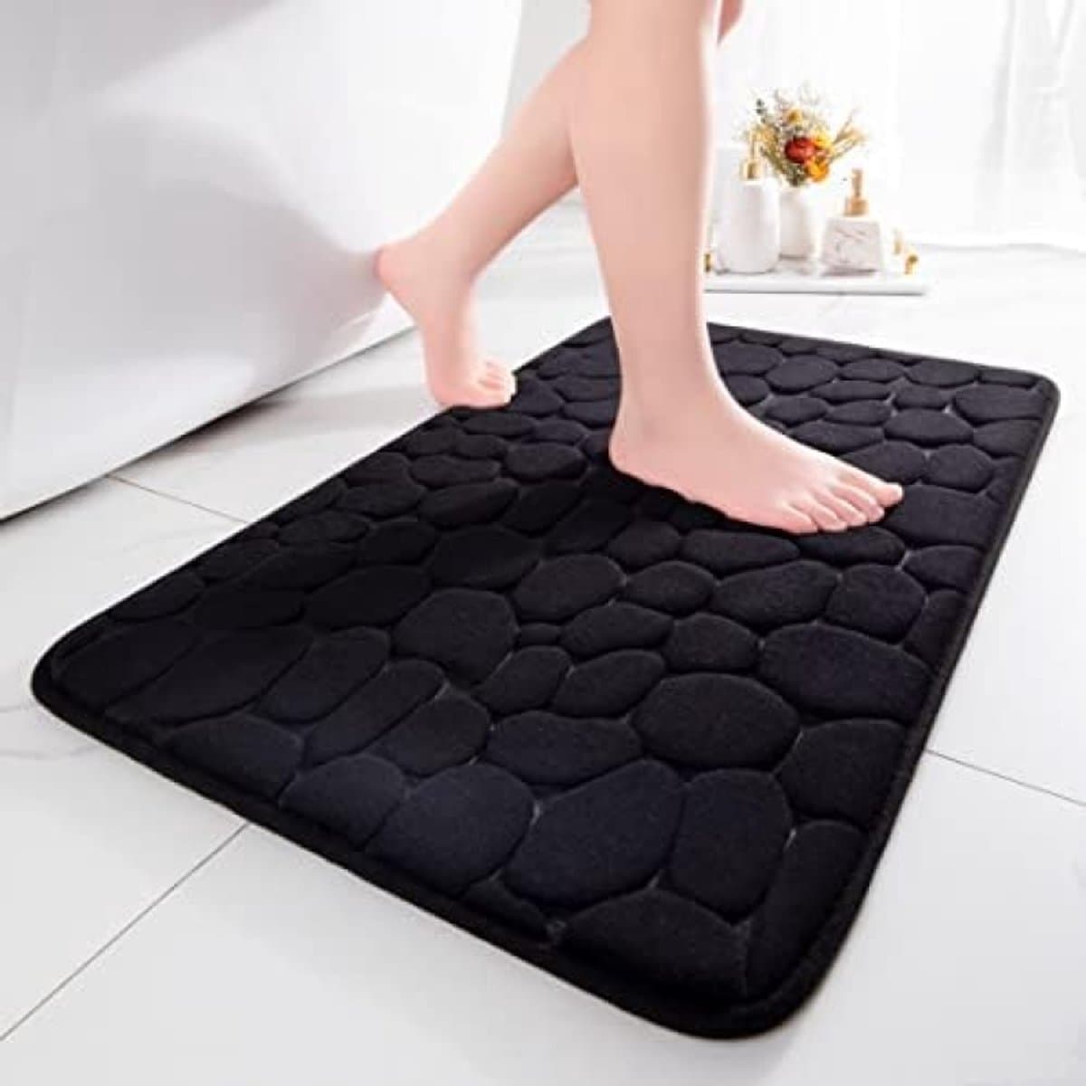 PromoHome Luxe Badkamer Mat 43x61 cm - Absorberend & Antislip - Zwart- geschikt voor badkamer en woonkamer.