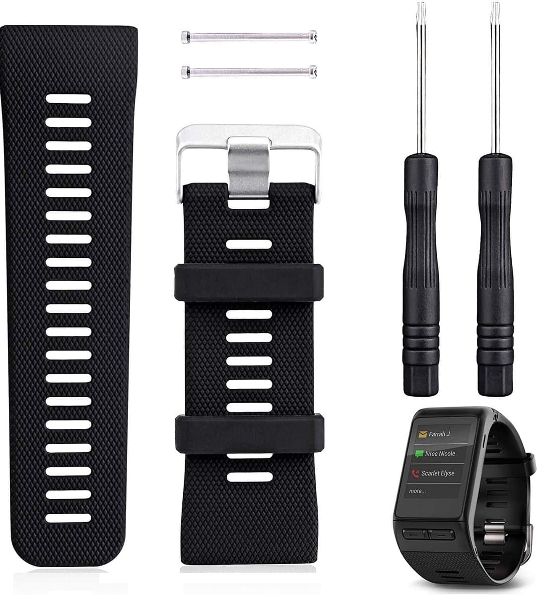 Garmin Vivoactive HR - Siliconen Polsband - Zwart - Vervangband met Schroevendraaiers