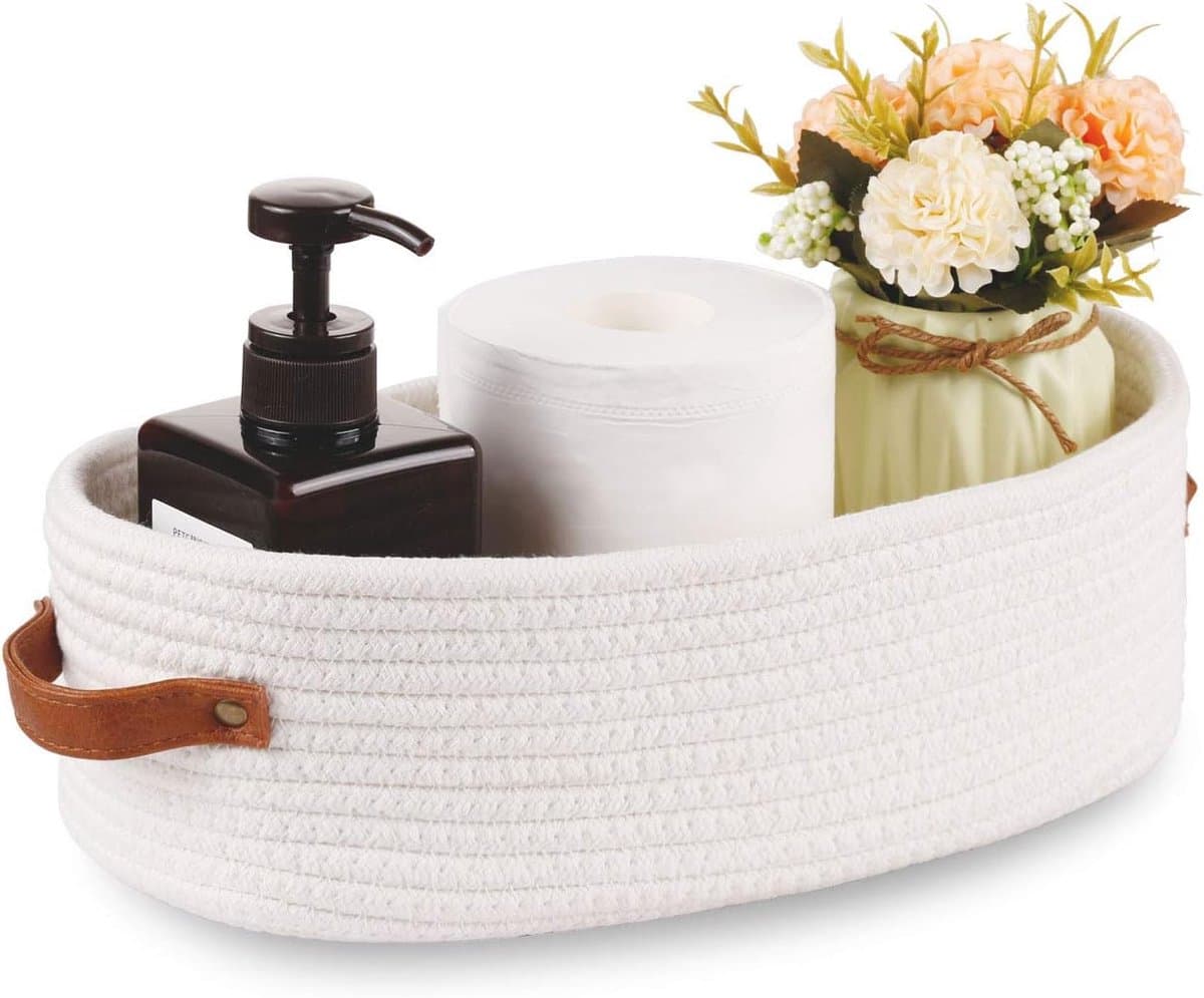 Daity 1 stuk - Opbergmand, Opbergmand voor Organisatie, Geweven Decoratieve Mand voor Aanrecht, Voor Toilet Tank Top Plank Mand met Handvat