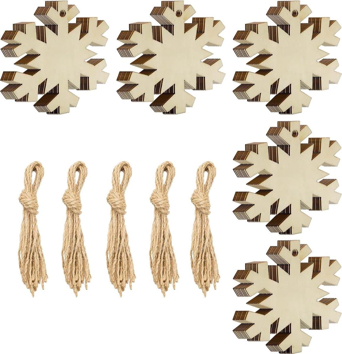 Houten hangers Kerstmis 30 stuks, kersthangers, houten hangers om te beschilderen, te beschilderen, knutselen voor kinderen, met binddraad, kerstboomversiering, hout, ophangen voor