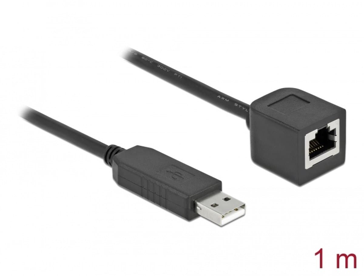 Seriële verbindingskabel met FTDI-chipset, USB 2.0 Type-A mannelijk naar RS-232 RJ45 Vrouw 1 M zwart