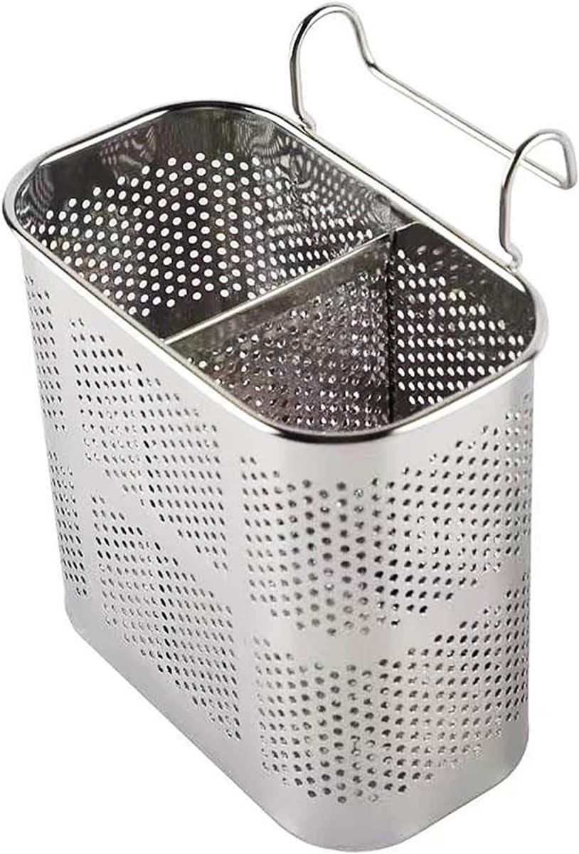 Cuhostki - 1 Stuks - Bestekhouder - Lepelhouder - Eetstokjes Houder - Zilver - Dubbelvak Model - Afdruipbaar Muurmontage