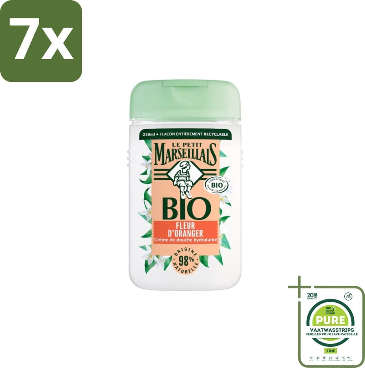 7 x Le Petit Marseillais – Douchegel – Fleur d’Oranger – 250 ml - Grootverpakking - Douchegel Oranje Bloesem - Oranje Bloesem Geur - Natuurlijke Douchegel - Zachte Reiniging - Huid Verzorging