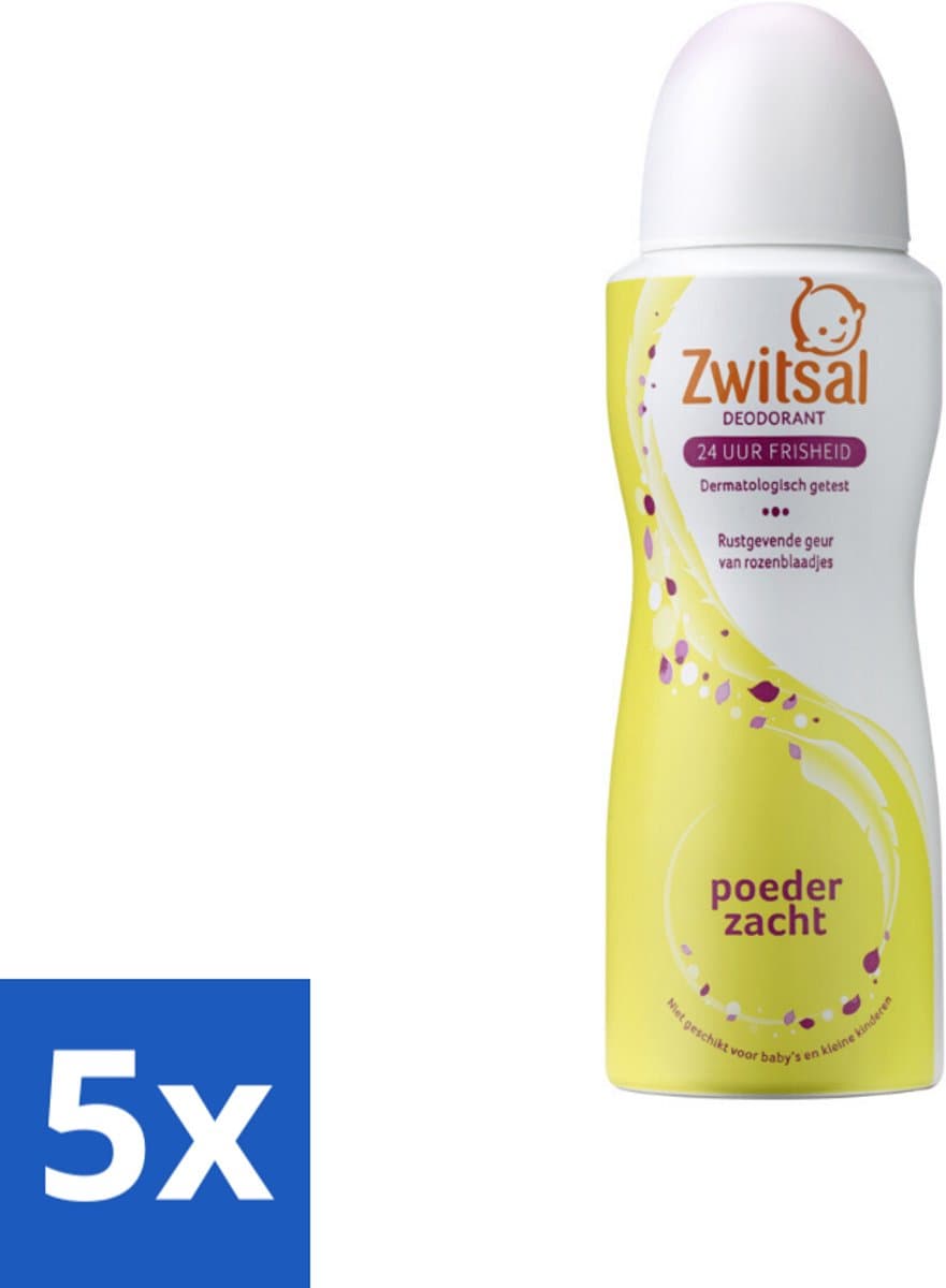 5 x Zwitsal - Deodorant - Poederzacht - Voor Volwassenen - 100 ml - Zwitsal Deodorant Spray Soft - Poederzacht - Deodorant Spray - Geur - Anti-zweet