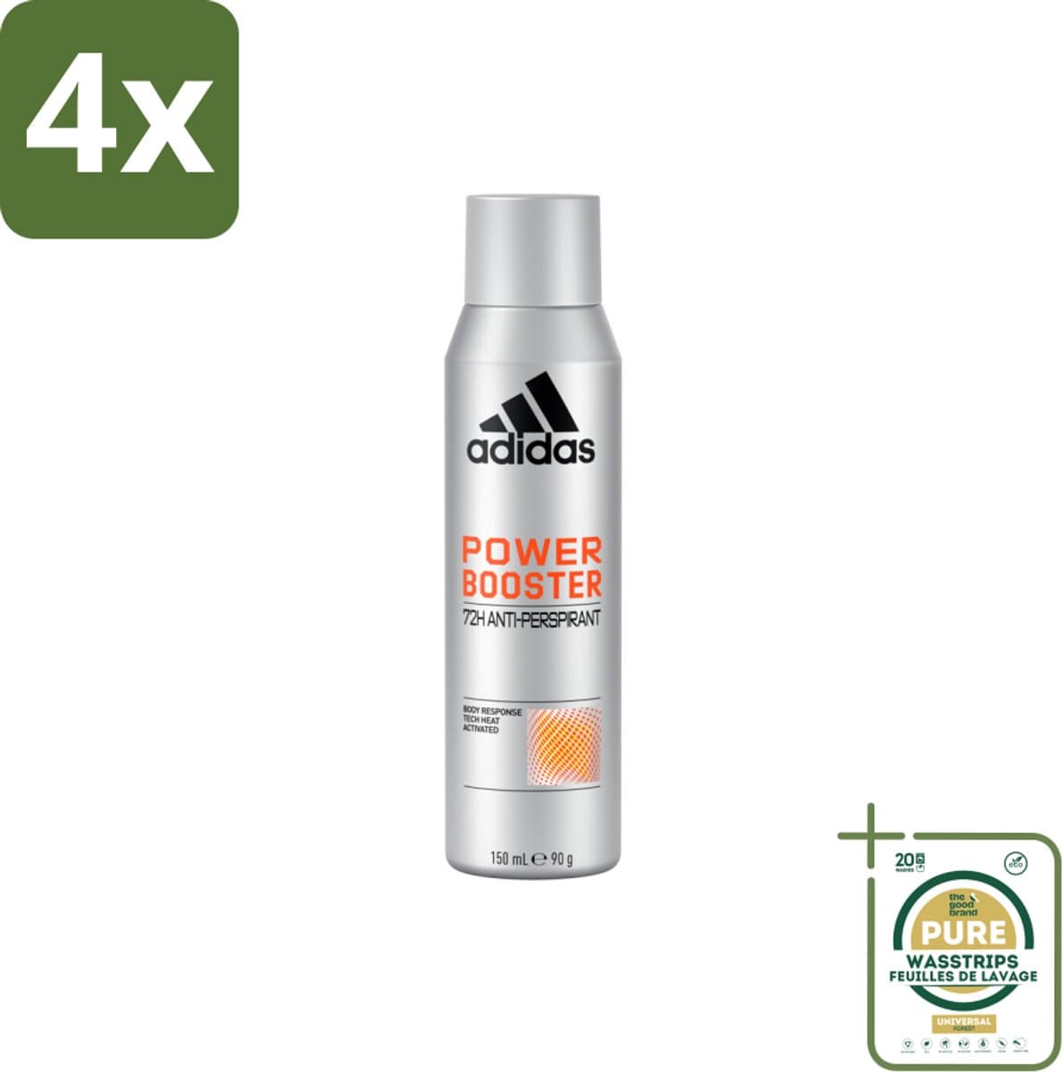 Adidas – Deodorant Spray – Power Booster – 150 ml - Voordeelverpakking - 4 stuks - Frisheid - Geur