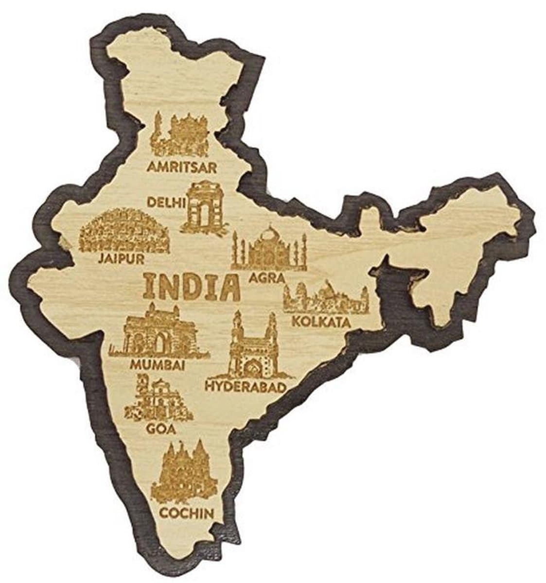 Printtoo Delhi Monumenten Gegraveerd Houten Koelkast Magneet Souvenir Cadeau Collectibles
