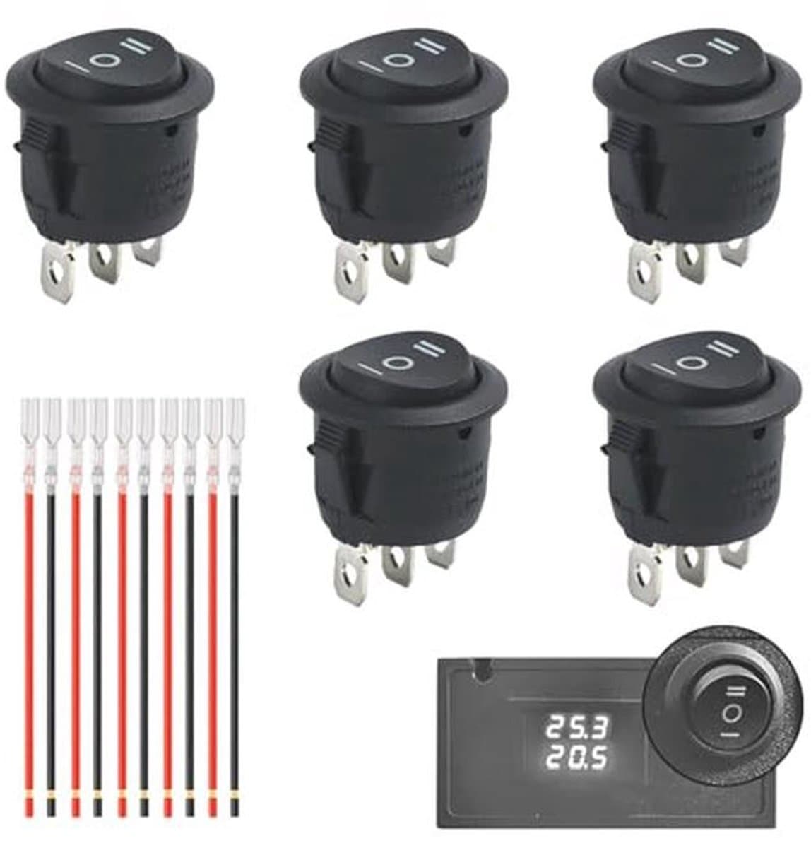 Tuimelschakelaars 5 stuks met 3 standen voor 12V systemen