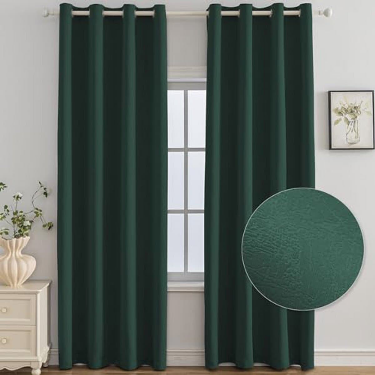 Set van 2 Thermische Zwart-out Gordijnen 140x260 CM - Verduisterend en Isolerend voor Woonkamer en Slaapkamer - Modern Ontwerp met Oogjes - Groen