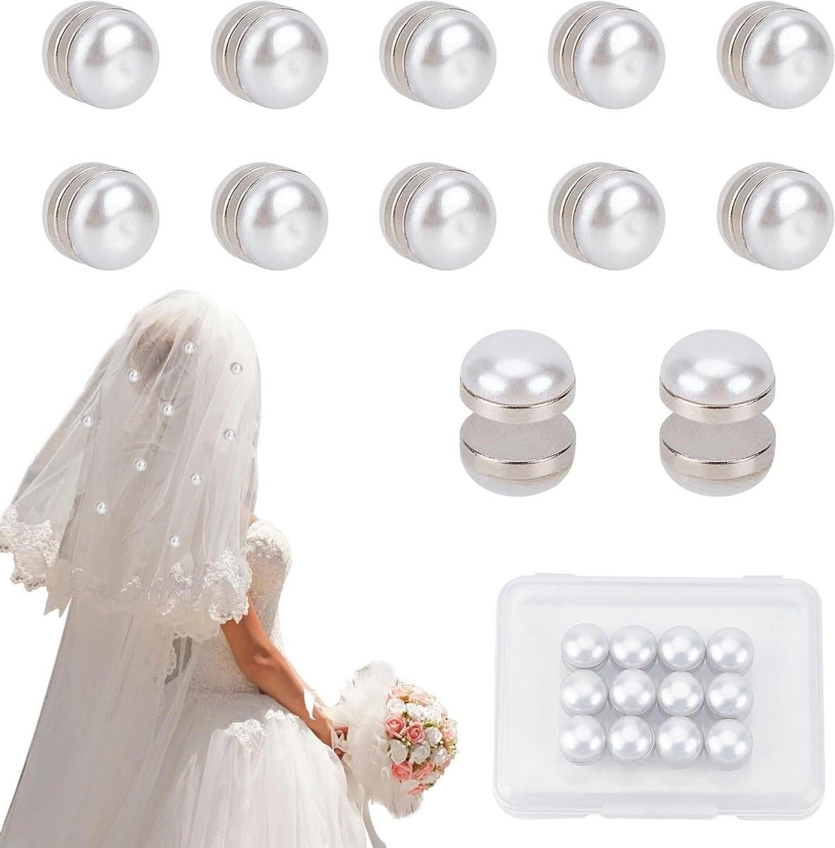 EGoods - Magnetische parels bruiloft sluier gewichten set van 12 - Elegantie dubbelzijdige bruidssluier jurk accessoires
