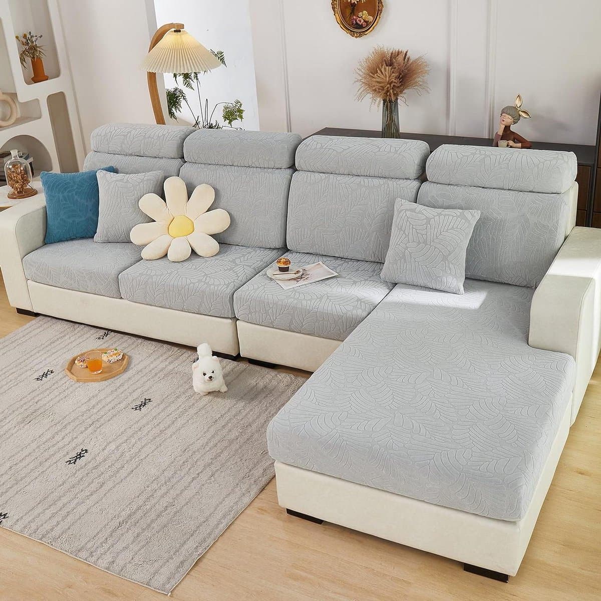 Allecta - Universele Stretch Bankovertrek voor L-vormige Chaise Longue - Elastisch en Antislip - Meubelbescherming - Bankovertrekken met Bankkussenoppervlak