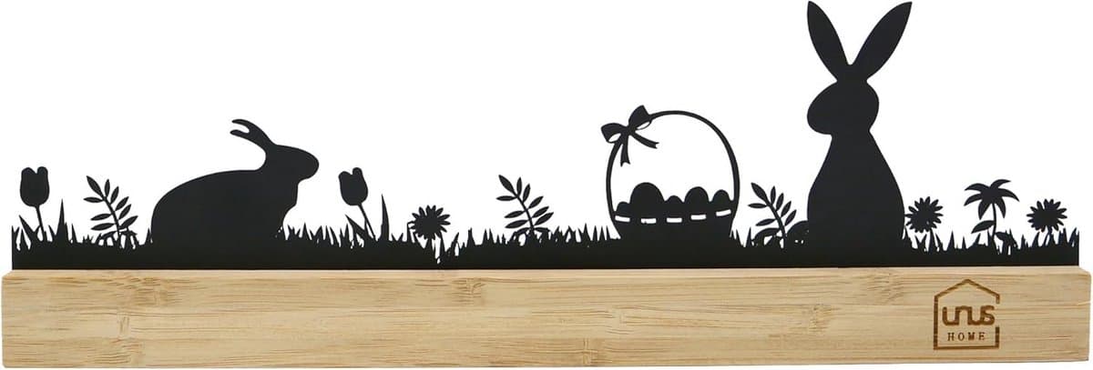 Houten Paasdecoratie met Metalen Konijnen Silhouet Tafeldecoratie Tuindecoratie