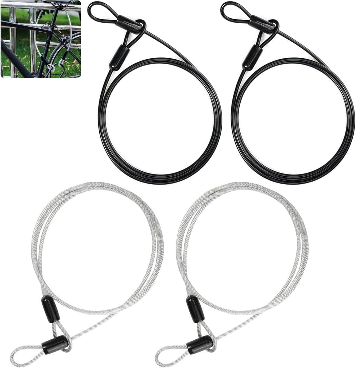 4x Kabelvergrendeling RVS Staalkabel 100cm met Oog - Beveiligingskabel voor Tuinmeubels, Fitness en Fietsen