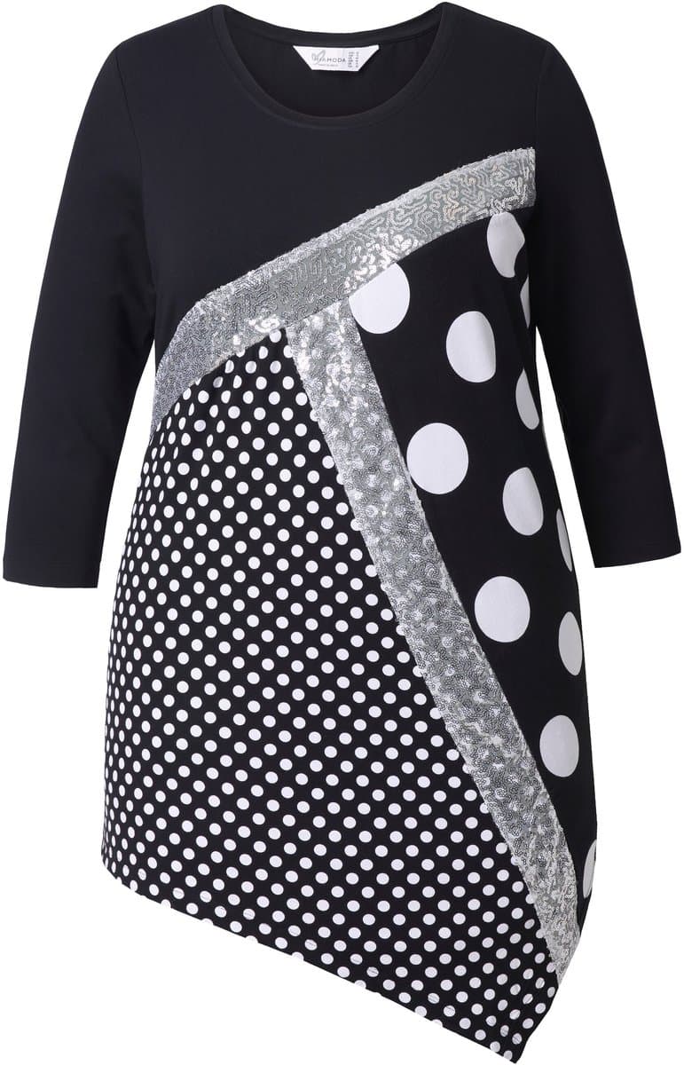 MIAMODA - Dames - T-shirt Classic Fit siersteentjes motiefmix - Zwart - Maat 52