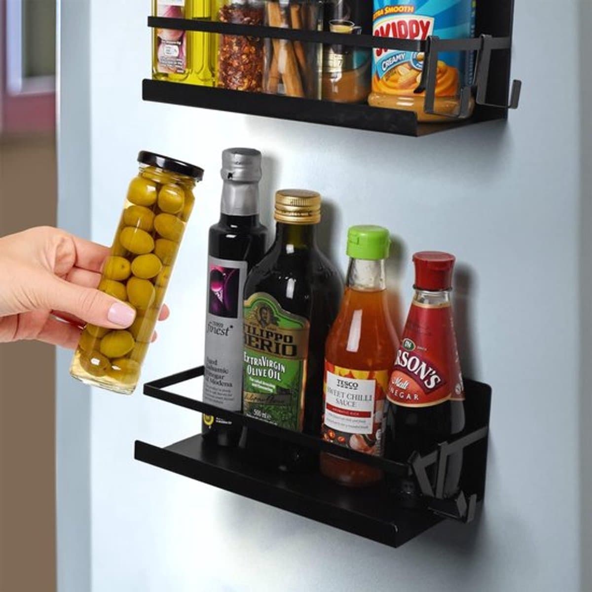 Candala Set van 2 keukenrekken opbergorganizer & 4 haken ruimtebesparend magnetisch kruidenrek voor koelkast met zink gecoat stalen kruiden