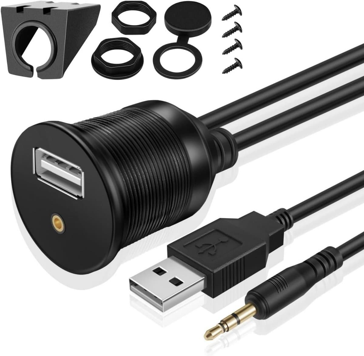 Inbouw USB en AUX Verlengkabel 3,5 mm - 2 Meter voor Auto Dashboard en Voertuigen