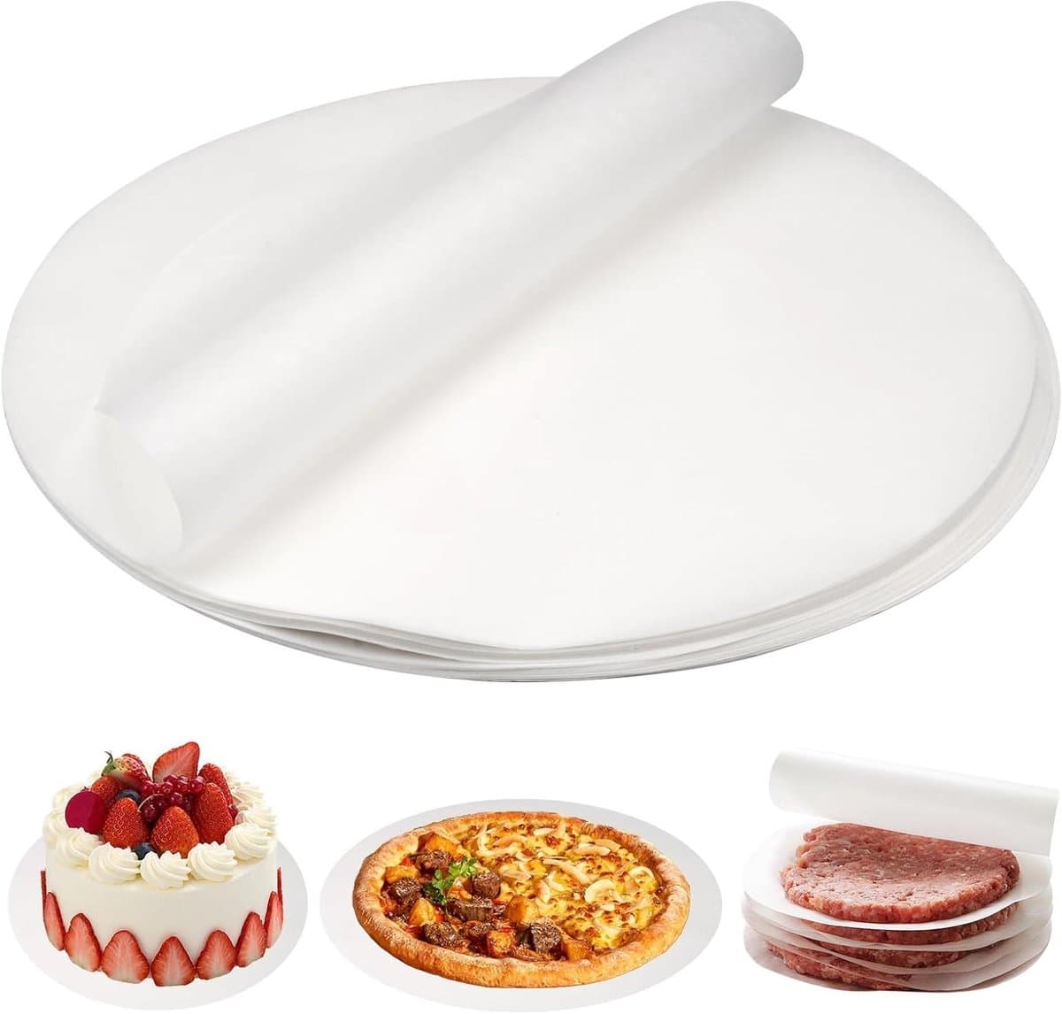 Allecto Plus - Bakpapier rond 150 stuks 26 cm met anti aanbaklaag - Rond bakpapier voor airfryers, hamburgers, grill en BBQ - Ideaal voor pizza en cake baking