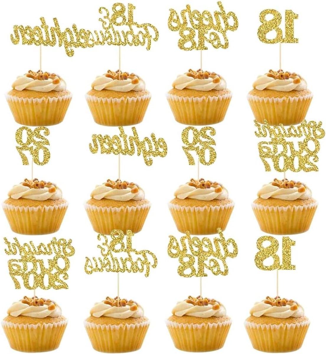 Allecto Plus - Verjaardagstaartdecoratie 18e Verjaardag Jongen Meisje 2007 Cupcake Toppers Nummer 18 Kleurrijk Gelukkig 18e Verjaardag Feesttaartaccessoires