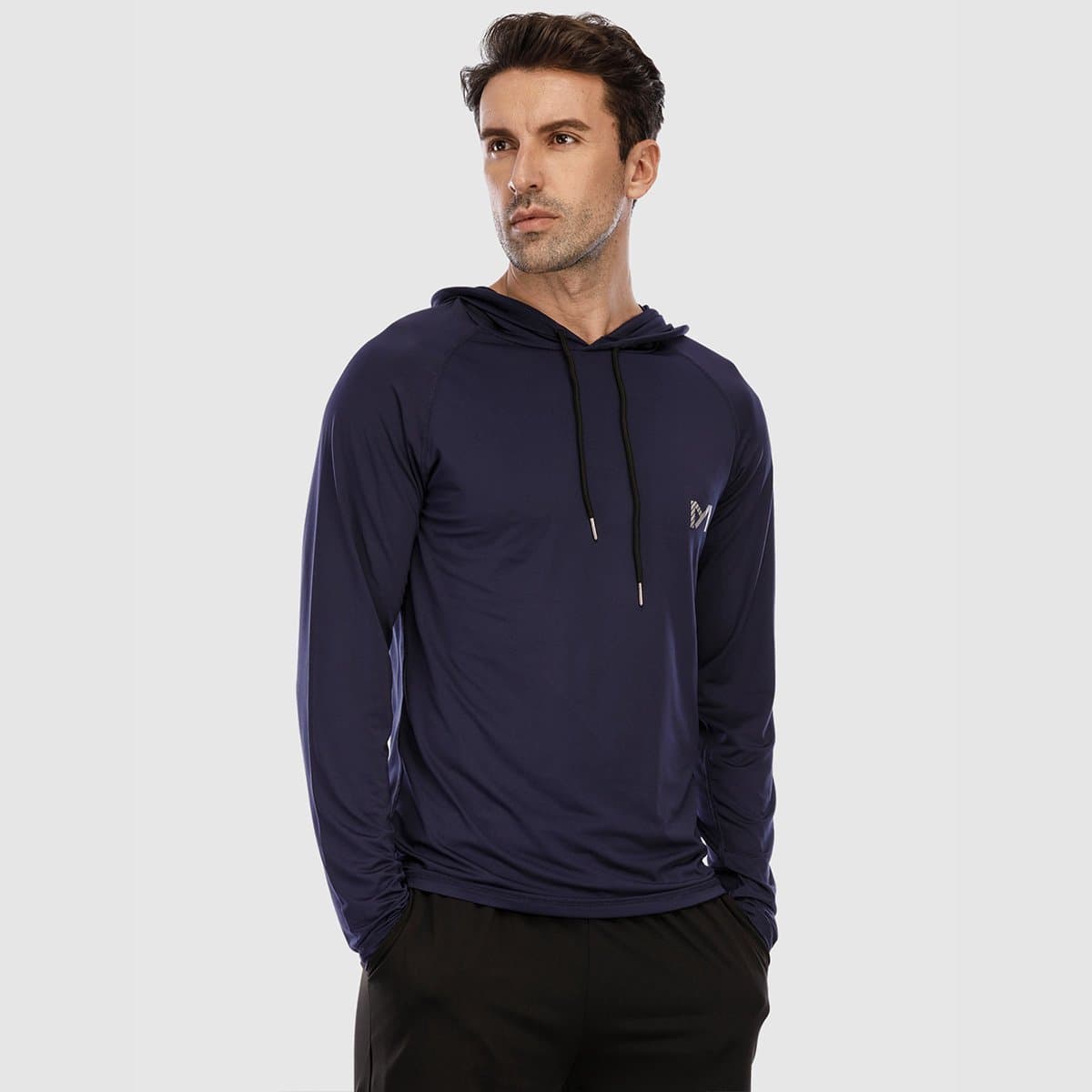 MEETYOO Heren Atletische Hooded Shirts Lange Mouw Workout Sport Hoodie Casual Hardloop T-shirt Snel Droog Pullover Top Sweatshirt-Blauw-S