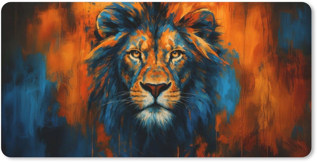 Muismat XXL 80x40 cm - Bureau onderlegger - Bureau mat Schilderij - Leeuwenkop - Oranje - Bureaumat - Gaming mousepad xl - Bureaulegger groot - Computer deskmat