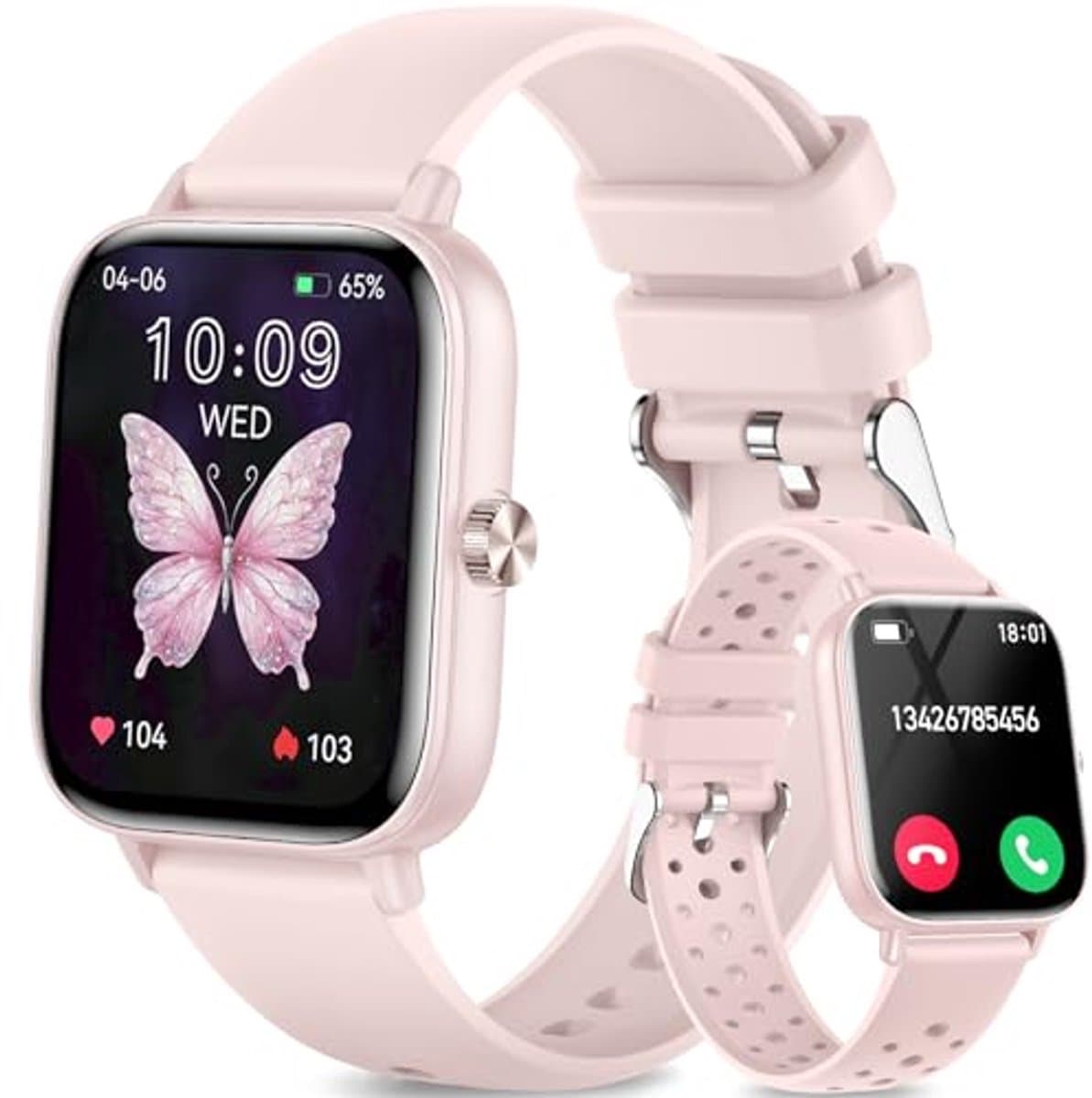 Dames smartwatch met 1,8 inch scherm, hartslag- en bloeddrukmonitor, 100+ sportmodi, IP68 waterdicht