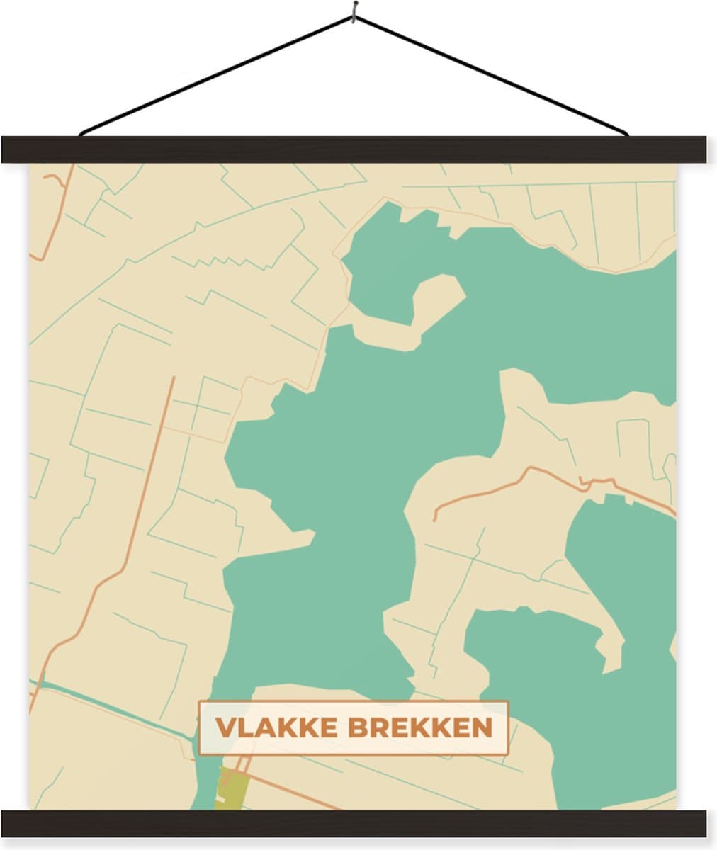 Posterhanger incl. Poster 120x120 cm - Schoolplaat - Vlakke Brekken - Vintage - Stadskaart - Kaart - Plattegrond - Textielposter - Zwarte latten - Stadskaart