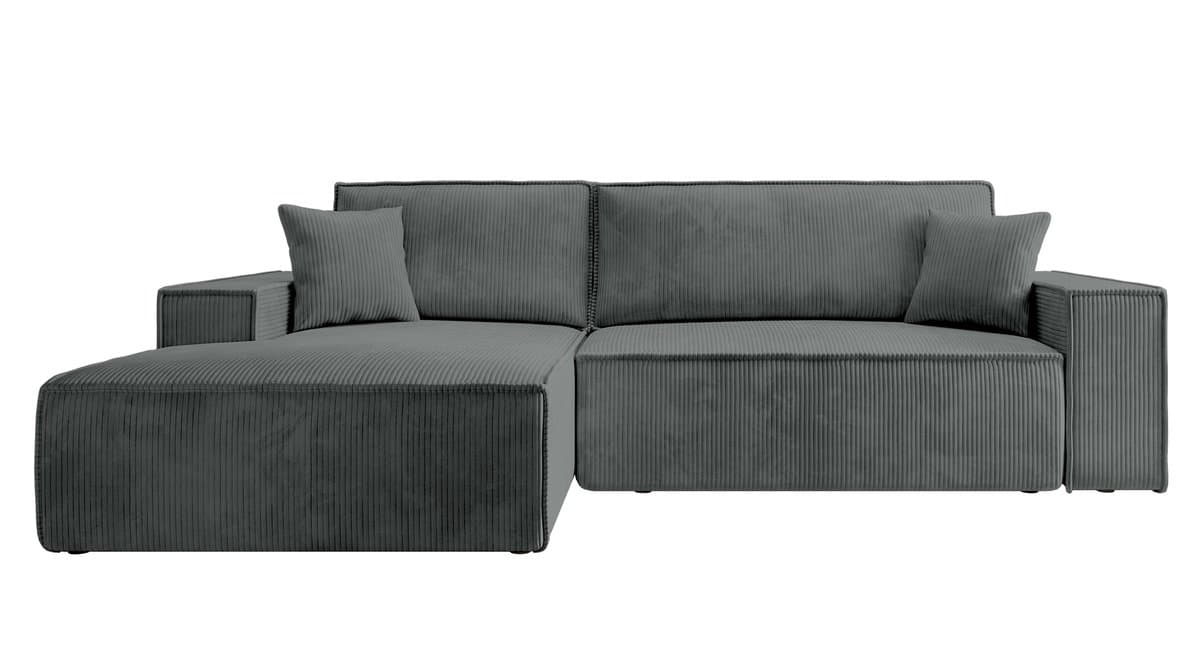 Selsey - Farese - Hoekbank met slaapfunctie - met beddengoedcontainer - L-vormig - Corduroy - Linkerkant - Grijs