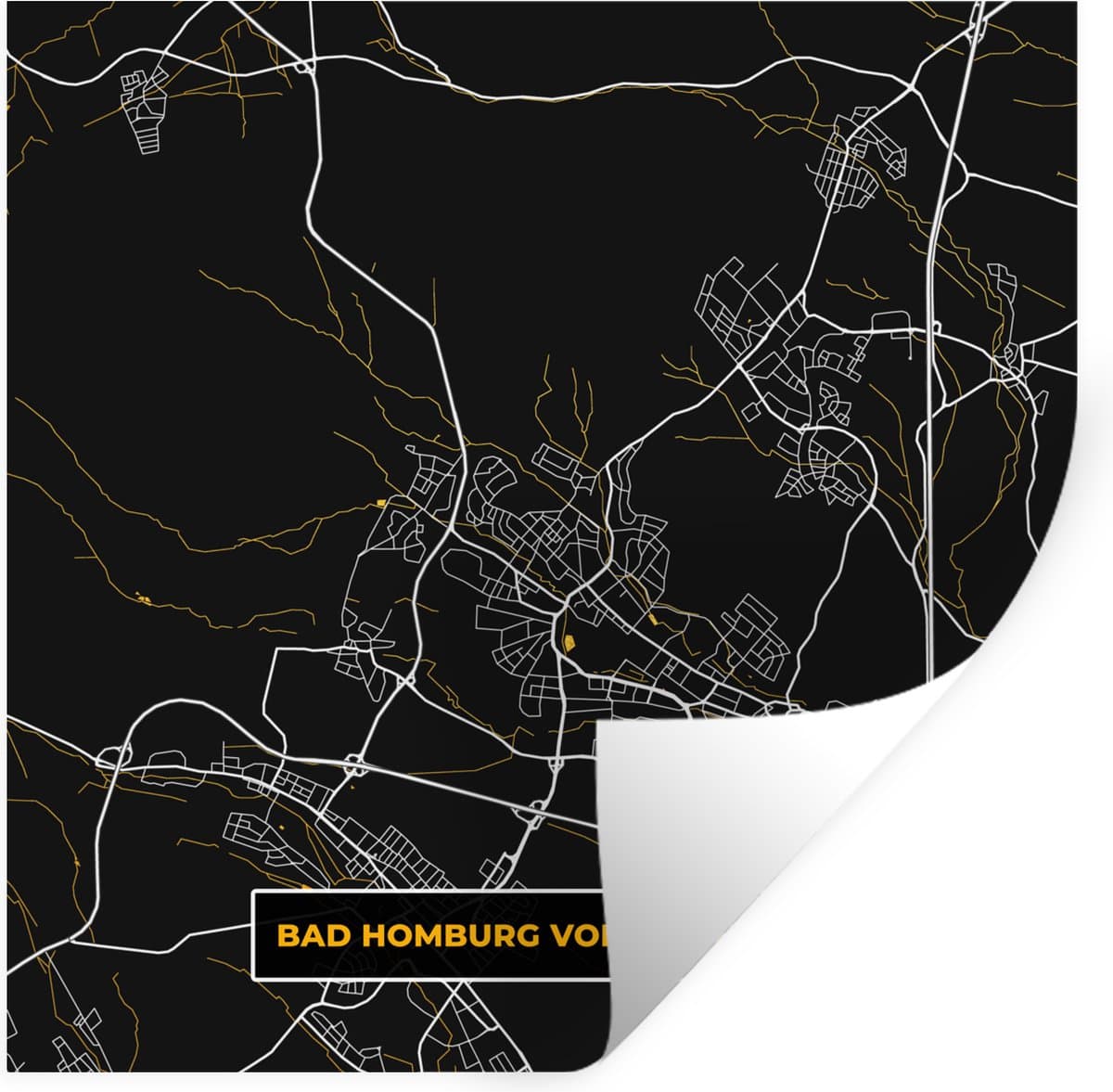 Muurstickers - Sticker Folie - Bad Homburg vor der Höhe – Stadskaart – Gold – Plattegrond – Stadskaart – Kaart - Duitsland - 80x80 cm - Plakfolie - Muurstickers Kinderkamer - Zelfklevend Behang - Zelfklevend behangpapier - Stickerfolie