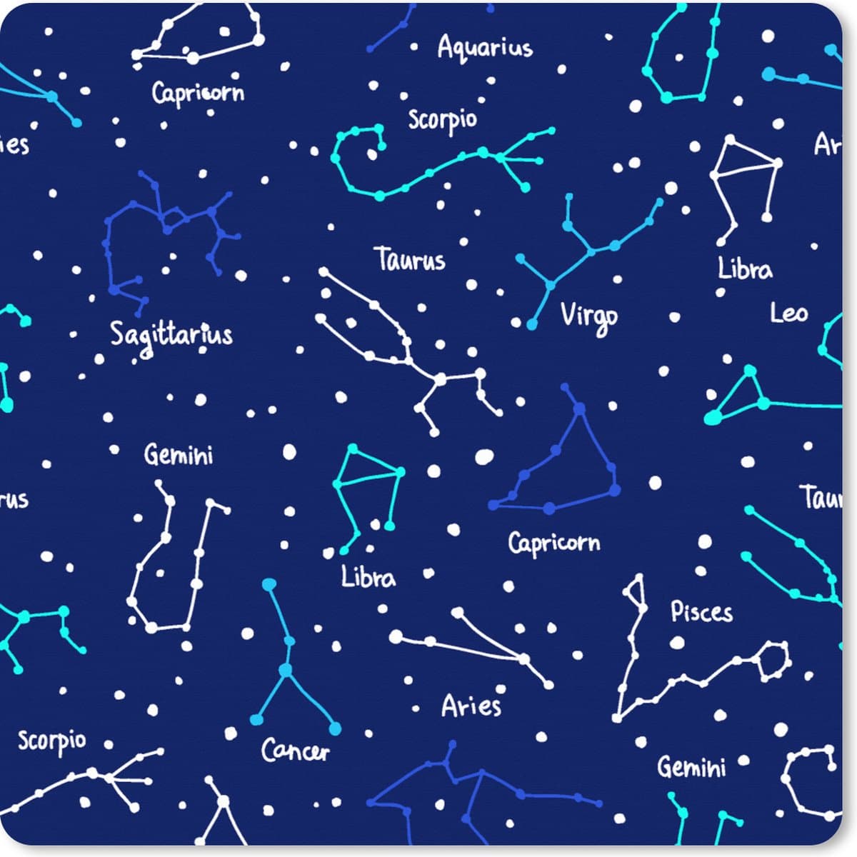 Muismat XXL 80x80 cm - Bureau onderlegger - Bureau mat Zodiac - Sterrenhemel - Nacht - Patronen - Jongens - Bureaumat - Gaming mousepad xl - Bureaulegger groot - Computer deskmat