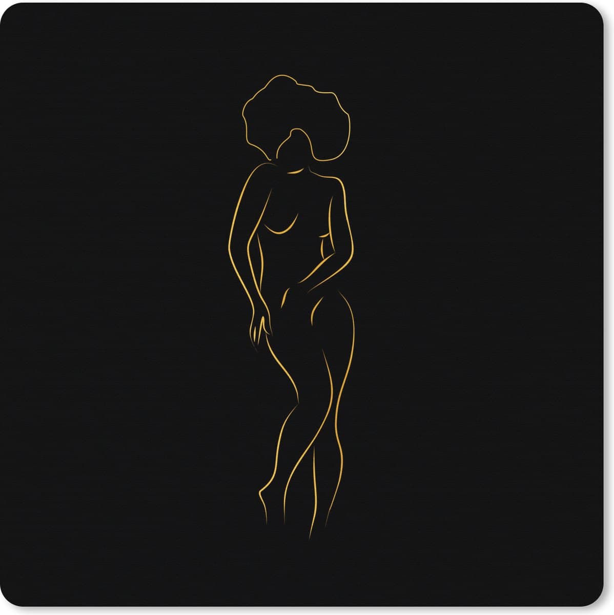 Muismat XXL 60x60 cm - Bureau onderlegger - Bureau mat Vrouw - Zwart - Goud - Line art - Bureaumat - Gaming mousepad xl - Bureaulegger groot - Computer deskmat