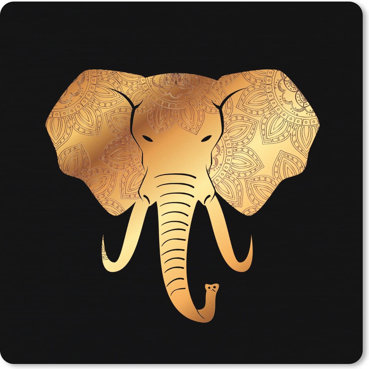 Muismat XXL 80x80 cm - Bureau onderlegger - Bureau mat Olifant - Goud - Bloemen - Bureaumat - Gaming mousepad xl - Bureaulegger groot - Computer deskmat