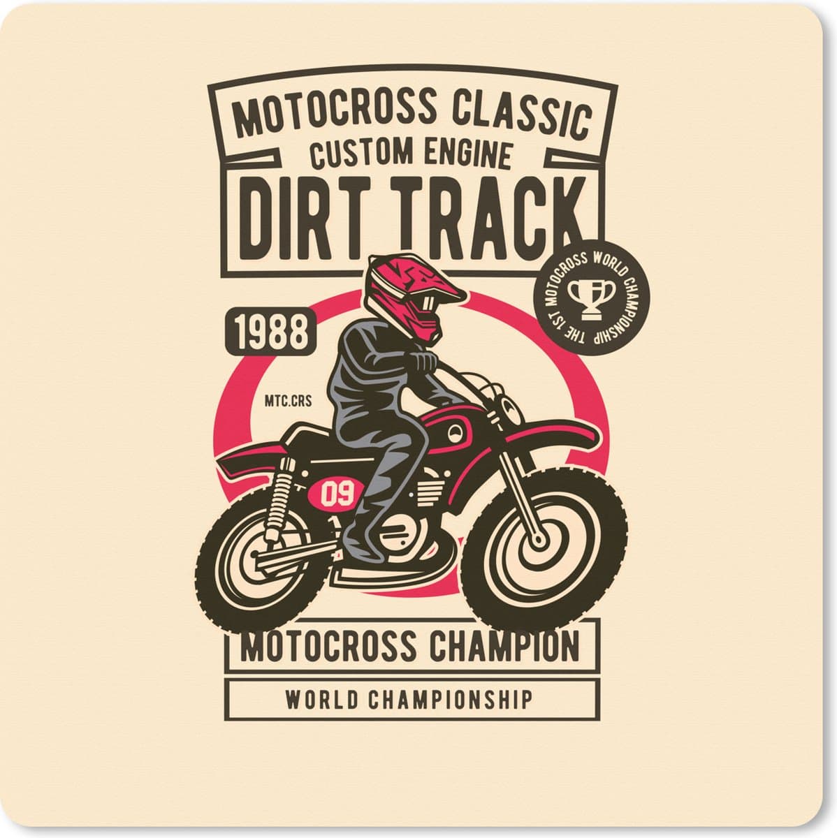 Muismat XXL 80x80 cm - Bureau onderlegger - Bureau mat Motorcross - Tekening - Retro - Bureaumat - Gaming mousepad xl - Bureaulegger groot - Computer deskmat