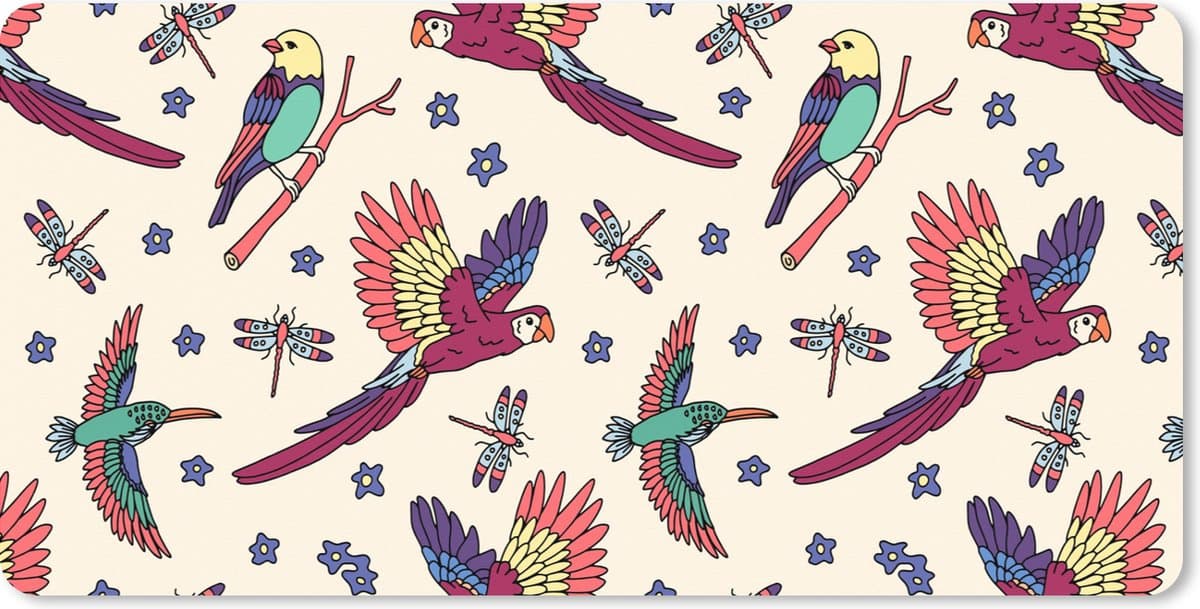 Muismat XXL 90x45 cm - Bureau onderlegger - Bureau mat Patronen - Vintage - Vogels - Bureaumat - Gaming mousepad xl - Bureaulegger groot - Computer deskmat