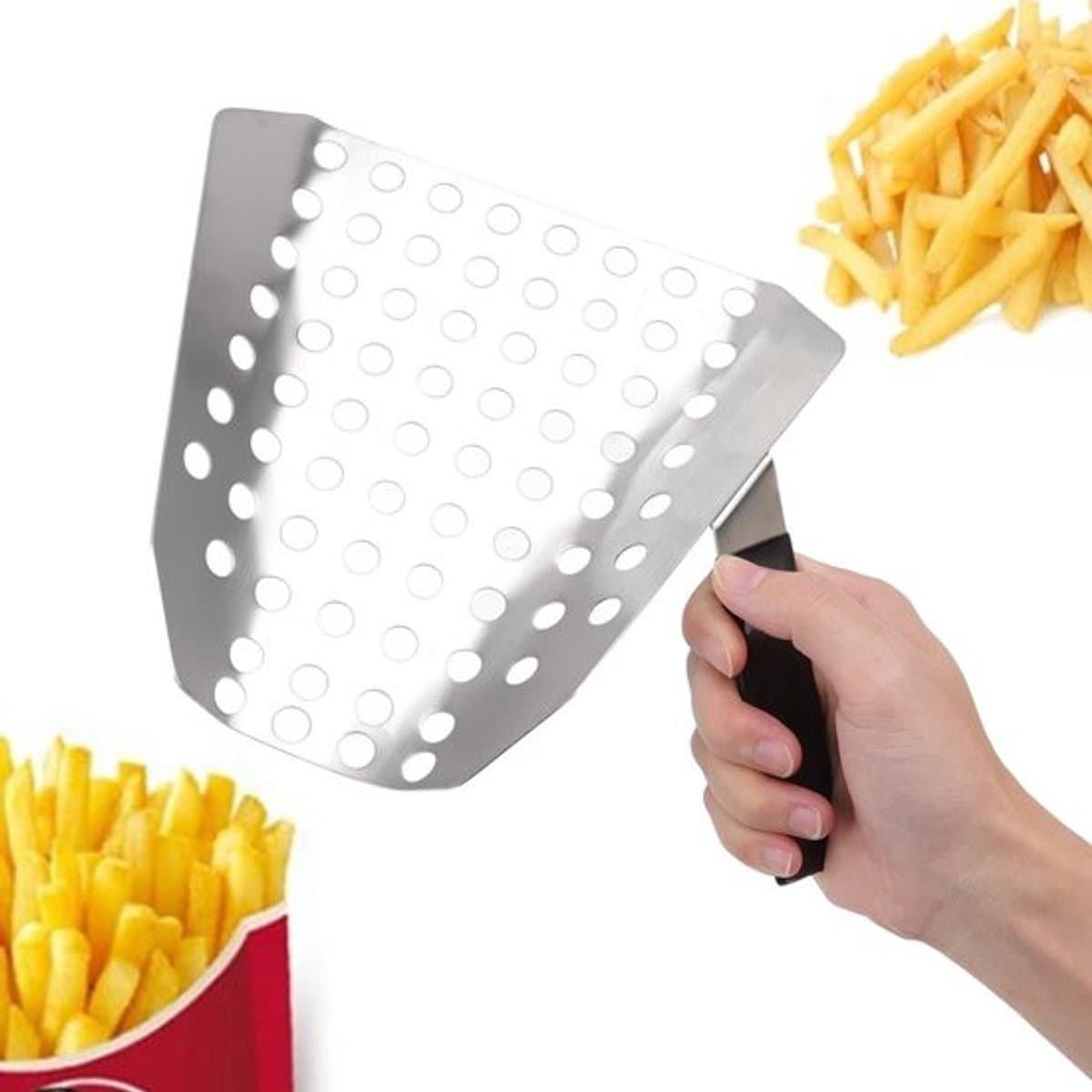 Popcornschep Ergonomisch Design - RVS - Geperforeerd - Werkbesparend - Handvat met Gaten - Comfortabele Grip - Popcornlepel