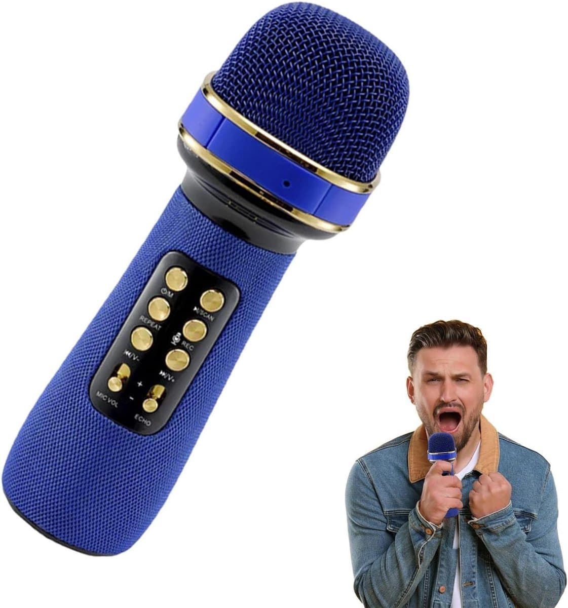 Draadloze Microfoon - Handheld Speaker - Zingen Muziek Spelen - 3-Laags Ruisfilter - 24.9 cm - Blauw