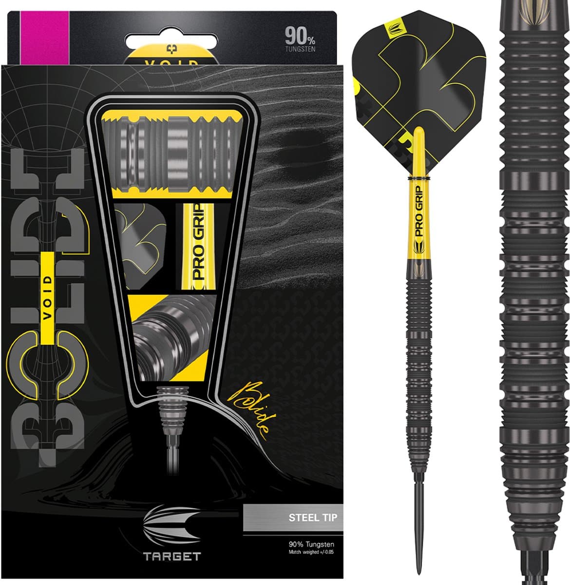 Target Darts Bolide Void Steel Tip Dartpijlen 23G - 90% Tungsten Barrel met Swiss Point Technologie - Barrel 01 Design met Pro Grip Shafts en Pro Ultra Flights