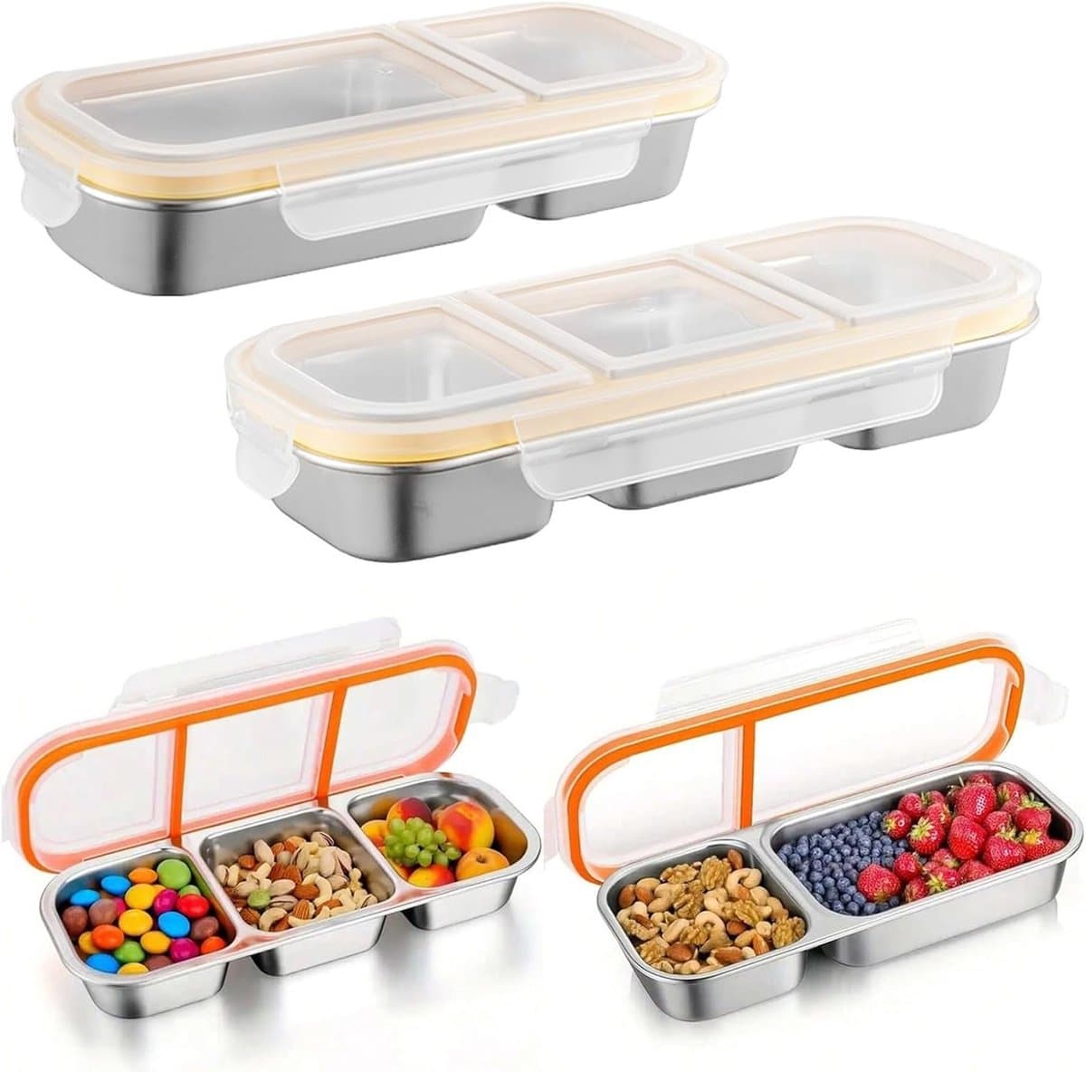 Snackbox met Compartimenten, RVS Snackplaten Herbruikbare Voedselopslag voor Lunch en Tussendoortjes, Ideaal voor School en Werk (2 Stuks)
