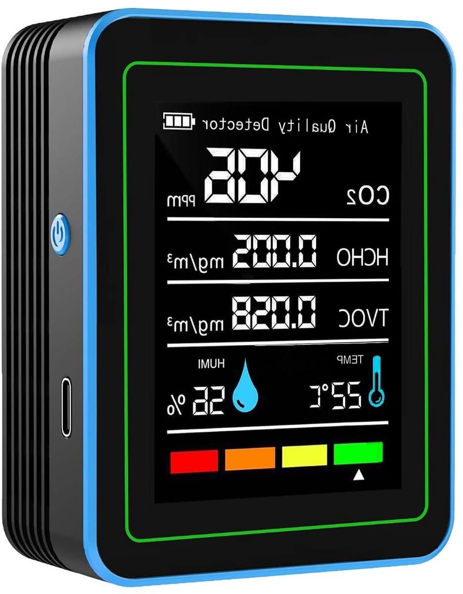 Luchtkwaliteit Monitor - CO2 Meter - Gezondheid Bewaken - 5-in-1 Detector - 9 x 7 x 3.5 cm - Zwart