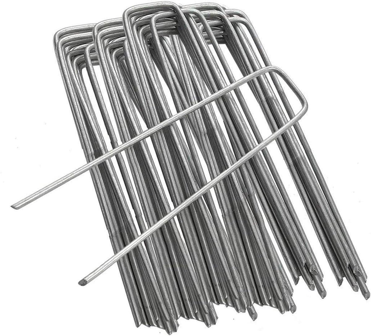 Tuin Pinnen - Grond Nietjes - Gazon Bevestigen - Robuust Stevig Staal - 20 Stuks 15 CM - Zilver