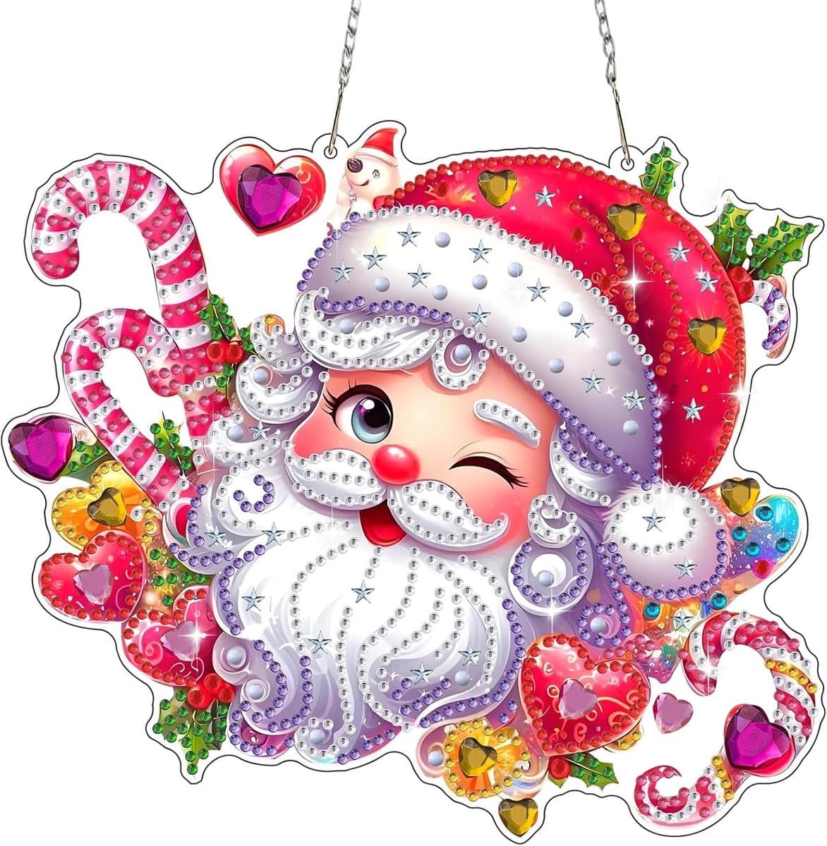 Kerstdecoratie Diamond Painting Hang Ornament met Ketting - Santa Pendant Kits voor Volwassenen, Beginners en Kinderen - Creatieve Gemstone Craft Set als Cadeau