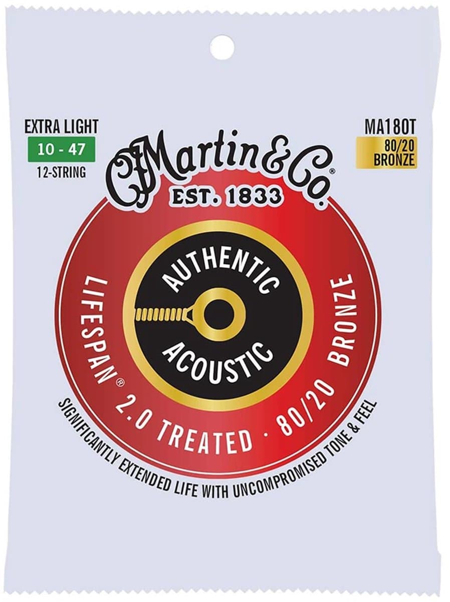 Martin MA180T Lifespan 2.0 Snaren voor 12-Snarige Akoestische Gitaar (10-47) Bronze, Extra Light
