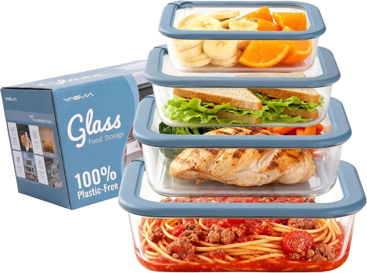Thijox - Meal Prep Glas Mix-Set - Plasticvrij Borosilicaatglas Vershoudbakjes Set - Siliconen Deksels - Luchtdicht, Lekvrij, Magnetron, Oven, Vriezer,