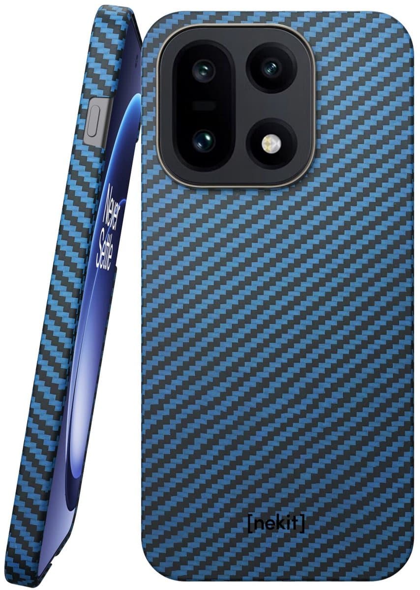 NEKIT Fiber Hoesje Geschikt voor OnePlus 15 - Compatibel met MagSafe en Qi2 - High-Tech Kevlar - Back Cover Ultra Dun - Blauw