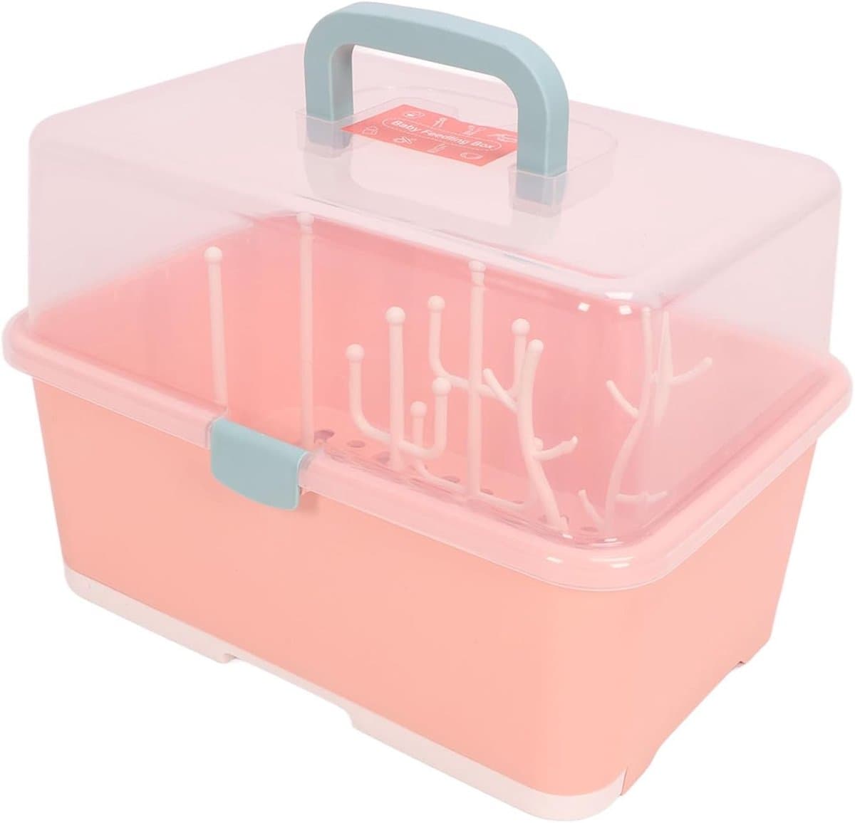 Droogrek Babyflessen - Flessenhouder Organizer - Babyverzorging Thuis - Met Beschermhoes - 34x26x16 cm - Roze