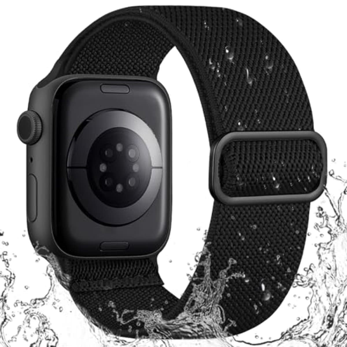 PromoHome Nylon Sportband voor Apple Watch 38/40/41/42 mm - Elastische Armband met Lus - Vuilafstotend - Geschikt voor iWatch Series 10/9/8/7/6/5/4/3/SE/Ultra - Zwart