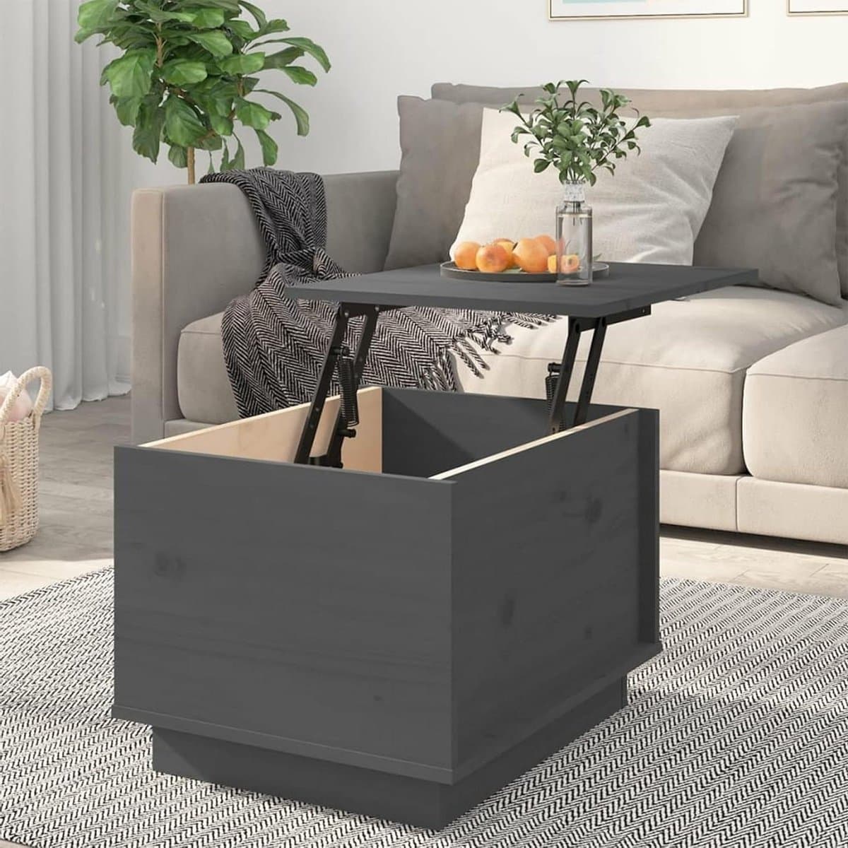 Salontafel Hout - Woonkamertafel - Laptop Gebruik - Verstelbaar Blad - 40x50x35 cm - Grijs