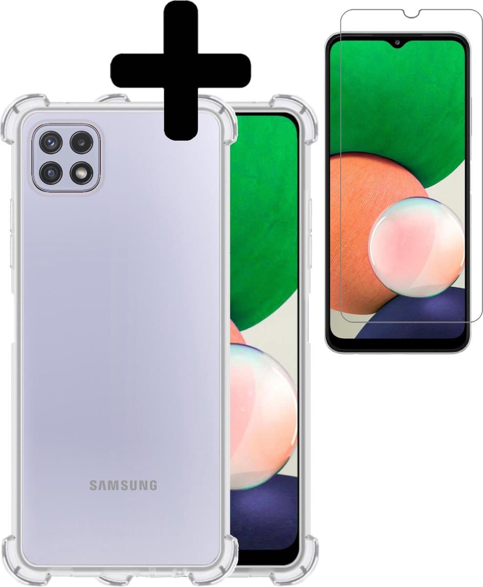 Hoesje - Met Screenprotector - Geschikt voor Samsung Galaxy A22 5G - Sterk & Shockproof - Siliconen Case - Back Cover - Telefoon Hoes - Shock Proof - Telefoonhoesjes - Transparant